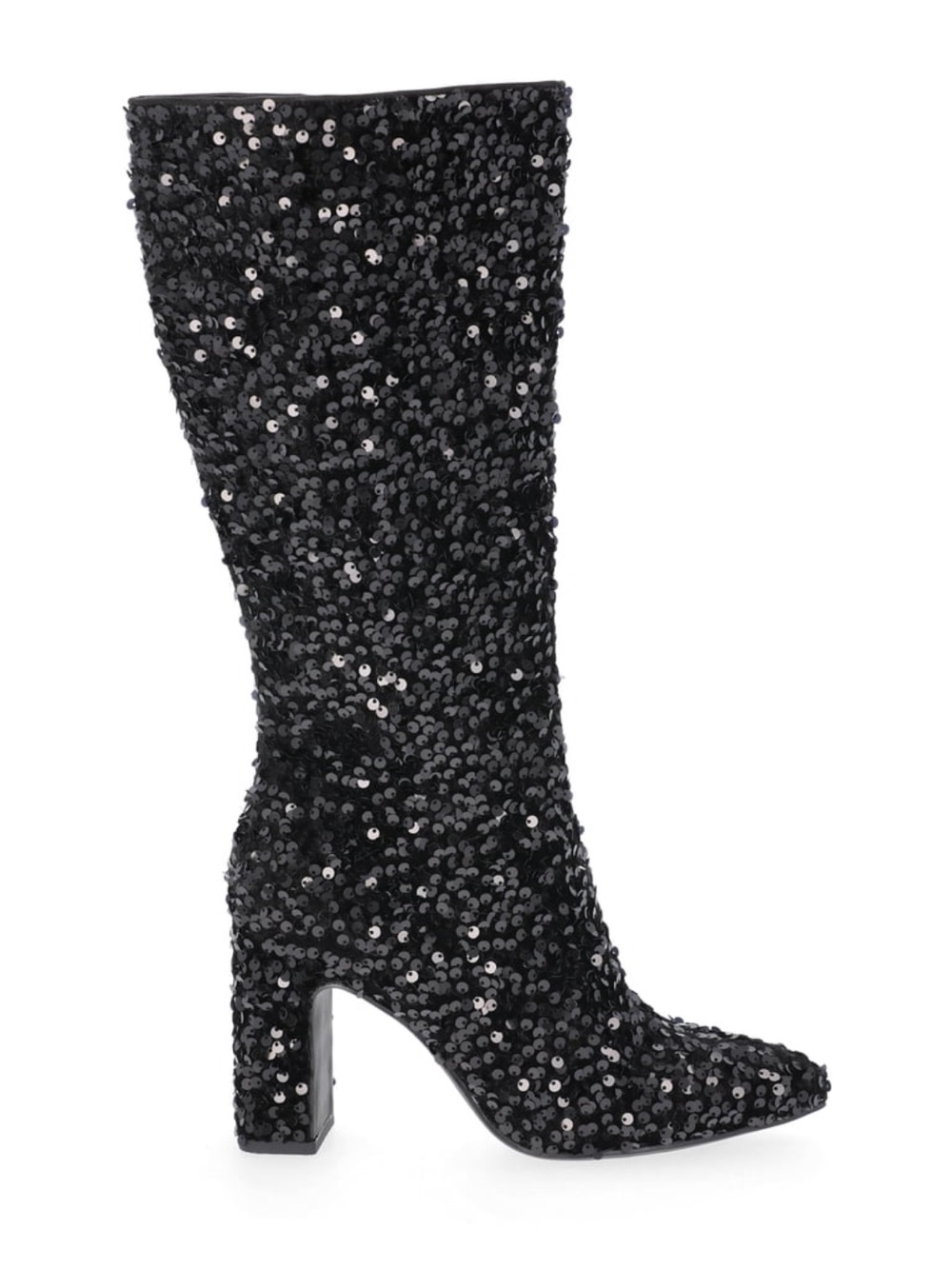 Steve Madden Black Sequin Mid-Calf Block Heel Boots